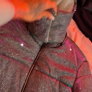 Iredescent glitter puffer jacket